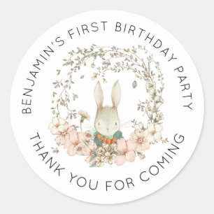かわいいバニー緑1歳の誕生日ありがとう ラウンドシール