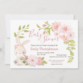 かわいいバニー花葉フレームガールベイビーシャワー 招待状 (正面)