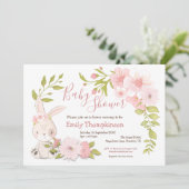 かわいいバニー花葉フレームガールベイビーシャワー 招待状 (スタンド正面)