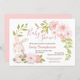 かわいいバニー花葉フレームガールベイビーシャワー 招待状