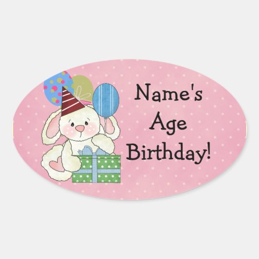 かわいいバニー誕生日スタンプ 楕円形シール (正面)