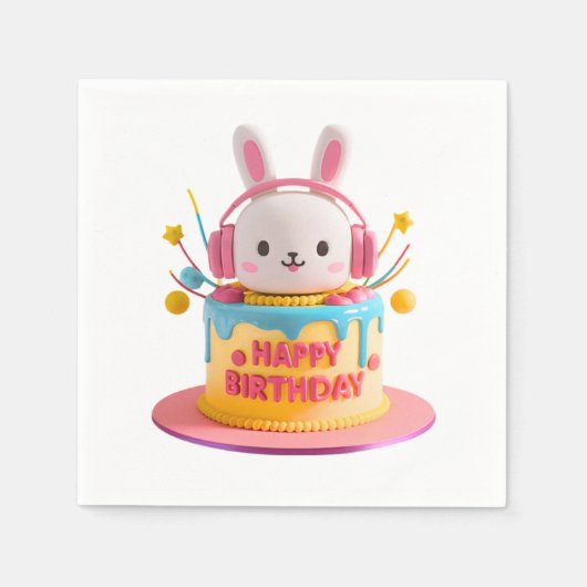 かわいいバニー誕生日 スタンダードカクテルナプキン (正面)