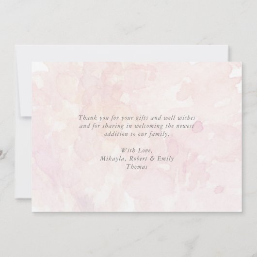 かわいいバニー赤ちゃん女の子の誕生発表ありがとう 案内状 (裏面)