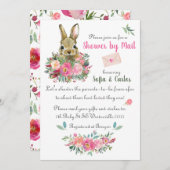 かわいいバニー赤面バラ花ベビーシャワーbyメール 招待状 (正面/裏面)