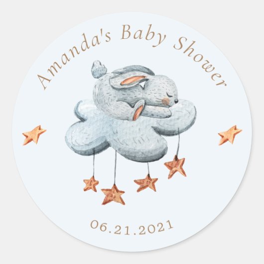 かわいいバニー雲スターベイビーシャワー ラウンドシール (正面)
