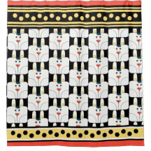 かわいいバニー顔と水玉模様シャワーカーテン