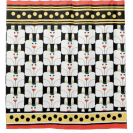 かわいいバニー顔と水玉模様シャワーカーテン シャワーカーテン