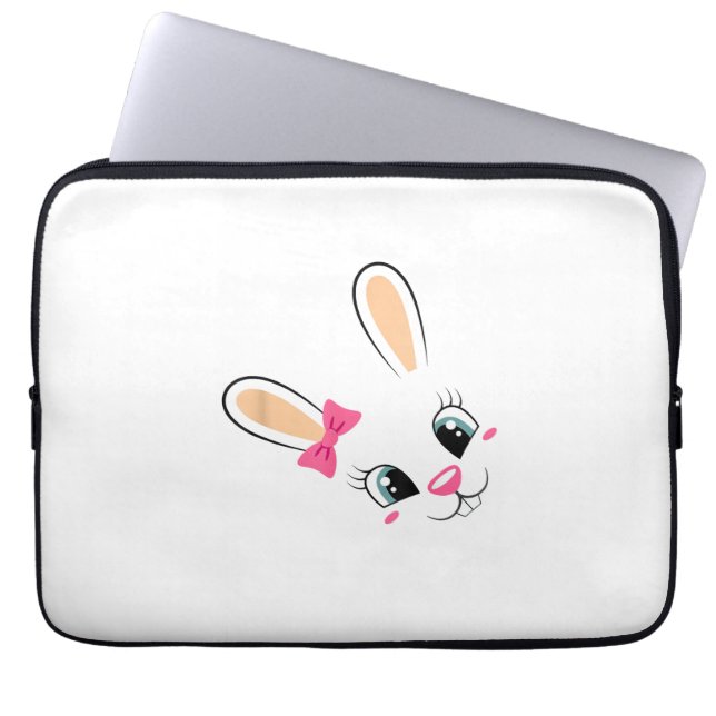 かわいいバニー顔イースターバニーおもしろいラビットガールズEa ラップトップスリーブ (正面)
