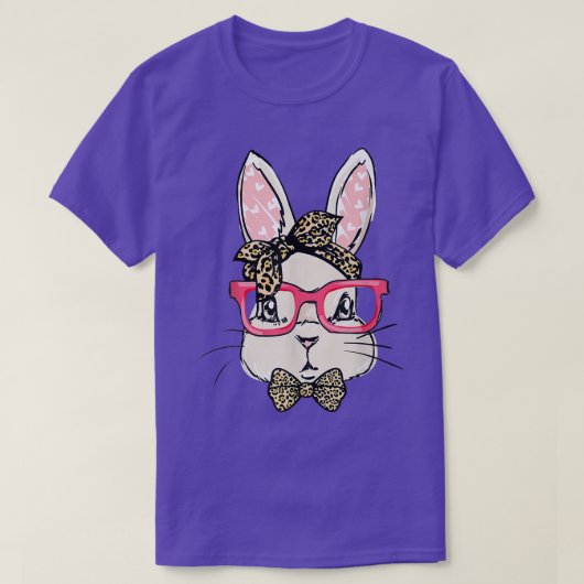 かわいいバニー顔ヒョウ印刷イースターデイガールズウォム Tシャツ (デザイン正面)