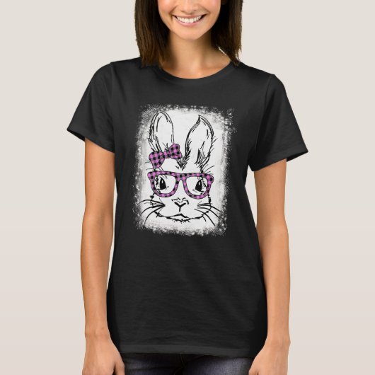 かわいいバニー顔ヒョウ印刷メガネ復活祭 Tシャツ (正面)