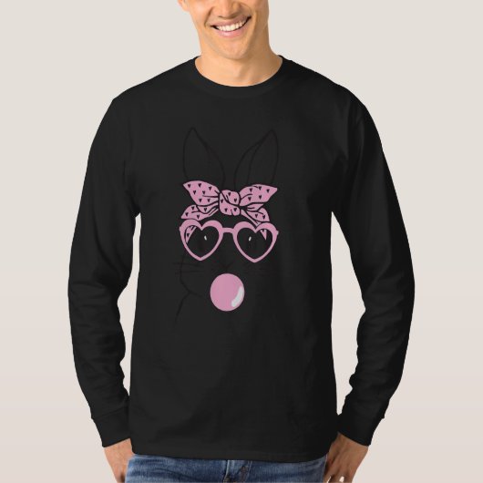 かわいいバニー顔ヒョウ眼鏡バブルグムイースター Tシャツ (正面)