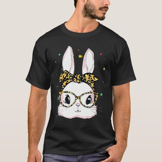 かわいいバニー顔ヒョウ眼鏡ヘッドバンドハッピーエース Tシャツ (正面)