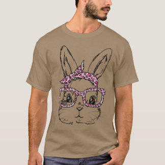 かわいいバニー顔ヒョウ眼鏡ヘッドバンドハッピーエース Tシャツ