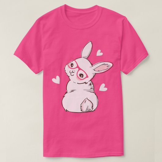 かわいいバニー顔ピンクのハート花グラスイースター Tシャツ (デザイン正面)