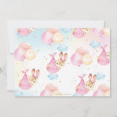 かわいいバニー風船女の子のベビーシャワーが散る サンキューカード (裏面)