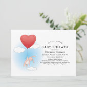 かわいいバニー飛んでいるハートバルーンベビーシャワー招待状 招待状 (スタンド正面)