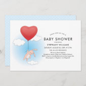 かわいいバニー飛んでいるハートバルーンベビーシャワー招待状 招待状 (正面/裏面)