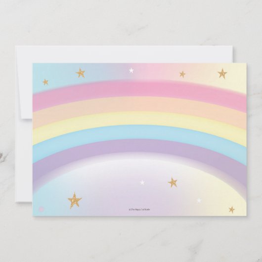 かわいいバニー1歳の誕生日ガールズ虹うさぎ写真 招待状 (裏面)