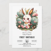 かわいいバニー1th誕生日デジタル 招待状 (正面/裏面)