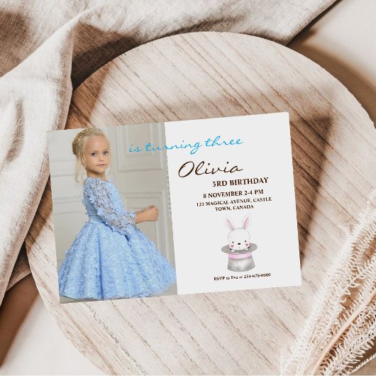 かわいいバニー3rdフォト招待状ガーリーバースデーパーティー 招待状