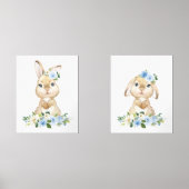 かわいいバニー、うさぎ、青い花、男の子子供部屋 (正面)