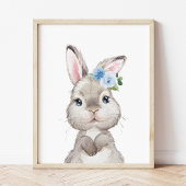 かわいいバニー、うさぎ、青い花、男の子子供部屋