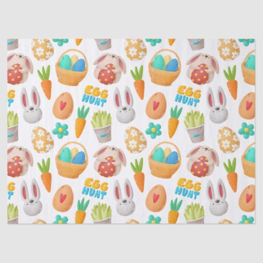 かわいいバニー、イースターバスケットと卵のデコパージュ 薄葉紙 (正面)