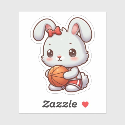 かわいいバニー，ウサギ，バスケットボール シール (シート)