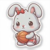 かわいいバニー，ウサギ，バスケットボール シール (正面)