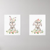 かわいいバニー、ウサギ、ピンクの花、女の子の子供部屋 (正面)