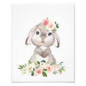 かわいいバニー、ウサギ、ピンクの花、女の子の子供部屋 フォトプリント (正面)