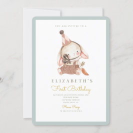 かわいいバニー&キャロットファースト誕生日1st誕生日 招待状