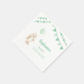 かわいいバニー&グリーンバルーンウォーターカラーベビーシャワー スタンダードカクテルナプキン (角)