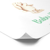 かわいいバニー&グリーンバルーンウォーターカラーベビーシャワー ポスター (角)