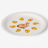 かわいいバニー&ゴールデンイースターエッグオンアイボリー ペーパープレート (アングル)