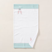 かわいいバニー&モノグラムオンライトブルーティール（緑がかった色）&ホワイト バスタオルセット (ハンドタオル)