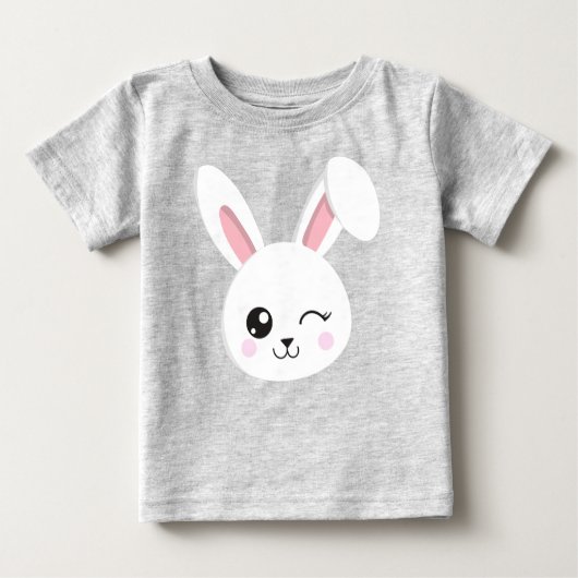 かわいいバニー、リトルバニー、ホワイトバニー、ウィンク ベビーTシャツ (正面)