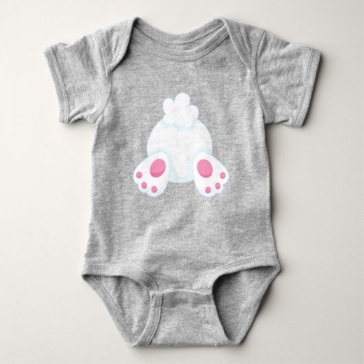 かわいいバニー、リトルバニー、ホワイトバニー、バニーテール ベビーボディスーツ (正面)