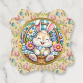 かわいいバニー、卵、フローラFAVのハッピーイースター フェイバータグ (正面)