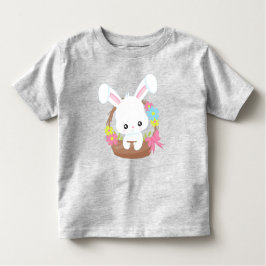 かわいいバニー、白いバニー、ウサギ、バスケット、花 トドラーTシャツ