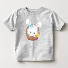 かわいいバニー、白いバニー、ウサギ、花、バスケット トドラーTシャツ