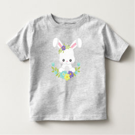 かわいいバニー、白いバニー、ベビーバニー、花 トドラーTシャツ
