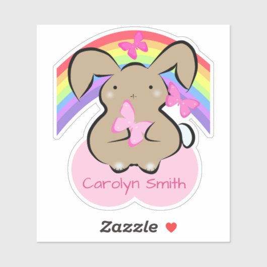 かわいいバニー、蝶と虹パーソナライズされた シール (シート)