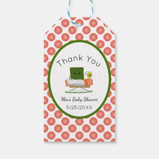 かわいいバビシャワー寿司とサーモン転がテーマ ギフトタグ (裏面)