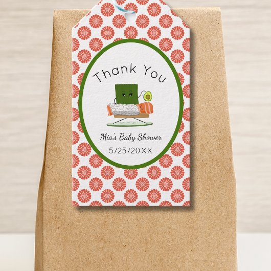 かわいいバビシャワー寿司とサーモン転がテーマ ギフトタグ