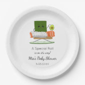 かわいいバビシャワー寿司とサーモン転がテーマ ペーパープレート (正面)