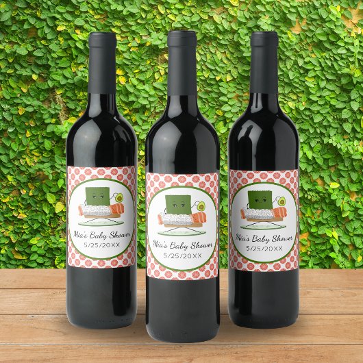 かわいいバビシャワー寿司とサーモン転がテーマ ワインラベル