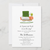 かわいいバビシャワー寿司とサーモン転がテーマ 招待状 (正面)