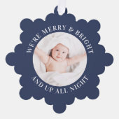 かわいいバビズ初めてのクリスマスフォトブルーホリデー オーナメントカード (正面)