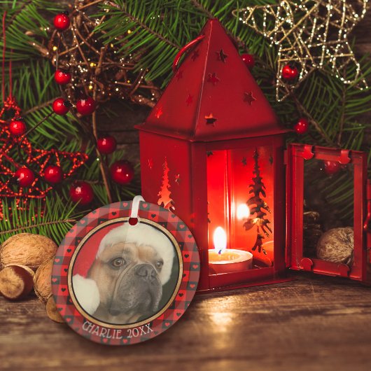 かわいいバフアロープレイドハート オーダーメイド 犬 ペット クリスマス ガラスオーナメント